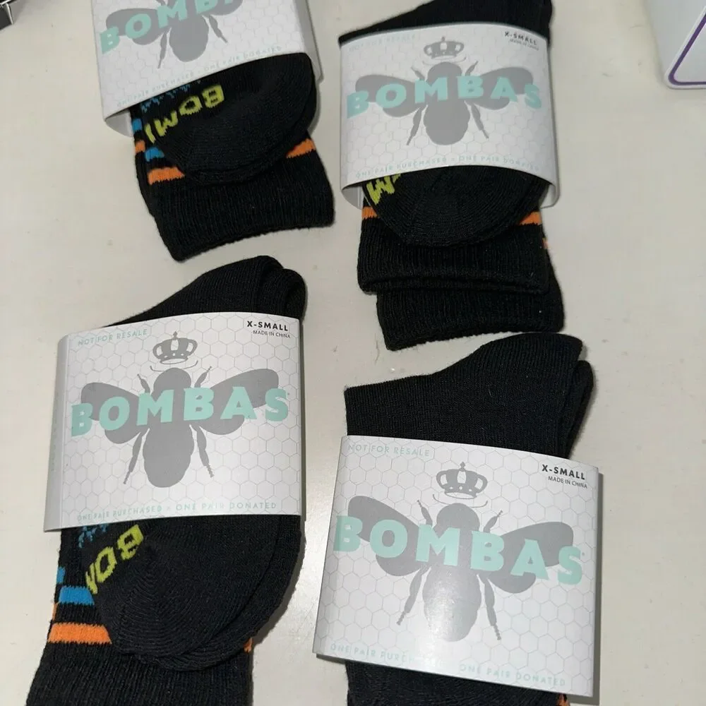 4 pair Bombas Youth Toddler Crew Socks Size XS Black Stripe